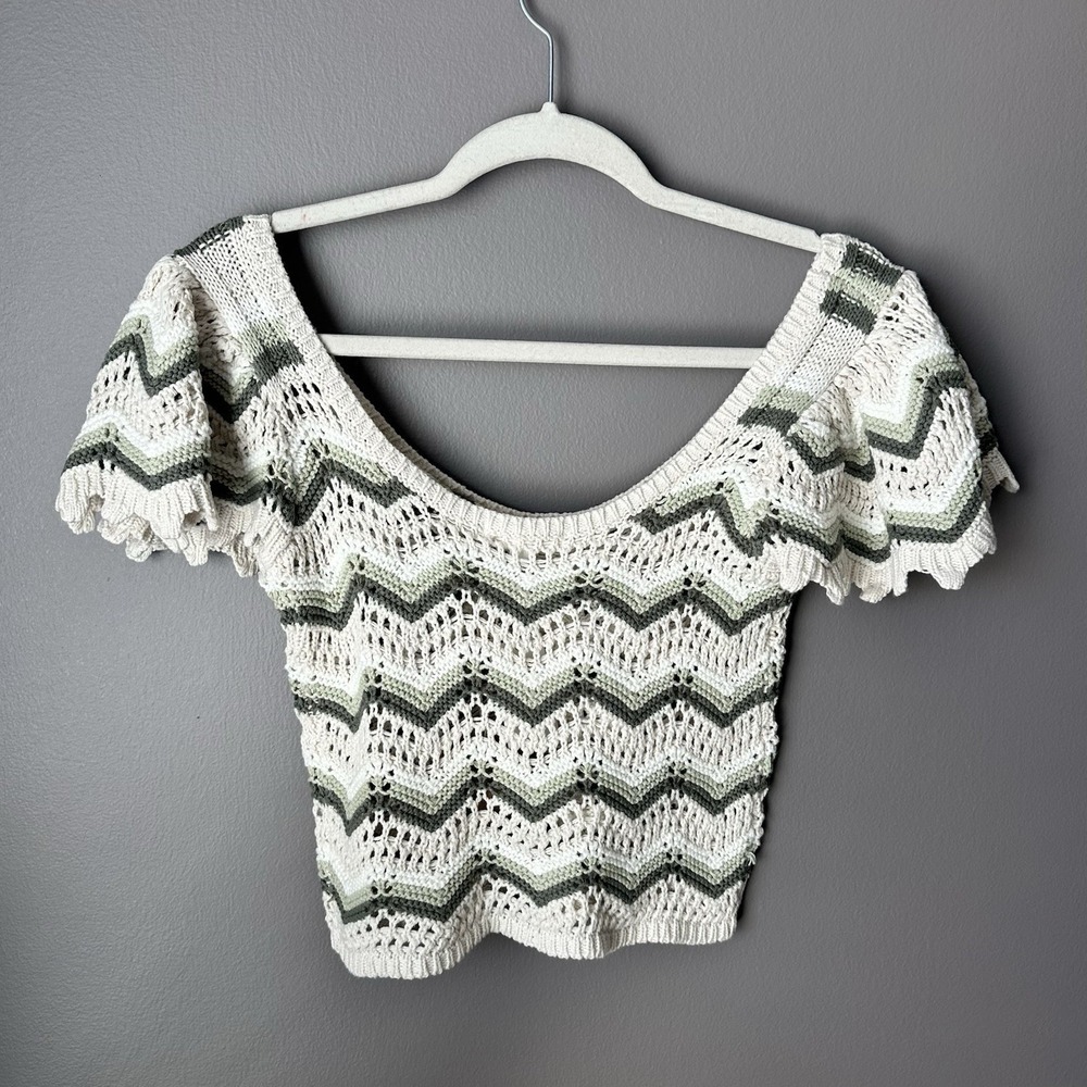 Blu Pepper Crochet Top Womens Small Ruffle Sleeves Cropped Multicolor Knit NWT - Picture 5 of 9